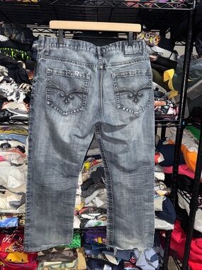 Y2K Helix Light Washed Grunge Embroidered Distressed Slim Boot Cut Jeans 36x34